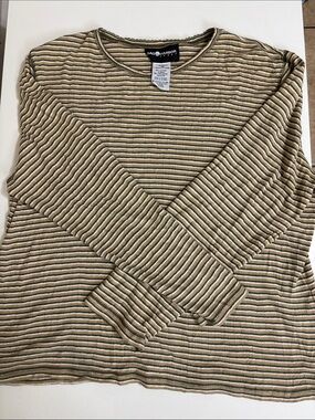 Sag Harbor Olive and Cream Striped Long-Sleeve Crew Top